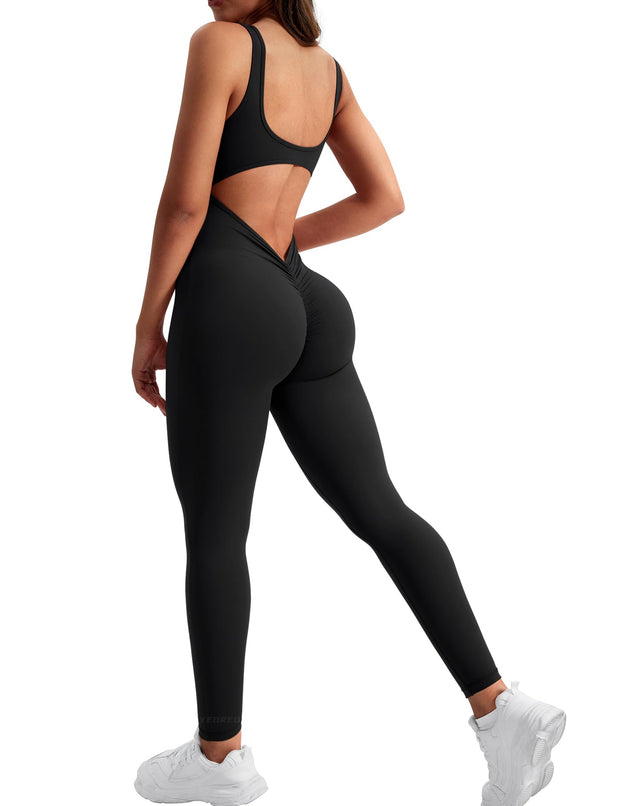YEOREO Long Sleeve Jumpsuit for Women Workout V Back Bodysuit Lizvette Scrunch Leggings One Piece Romper Full Length Bodycon