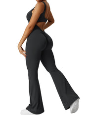 YEOREO Women Workout Scrunch Flare Jumpsuits Sexy Backless Butt Lift Gym Yoga Jumpsuits