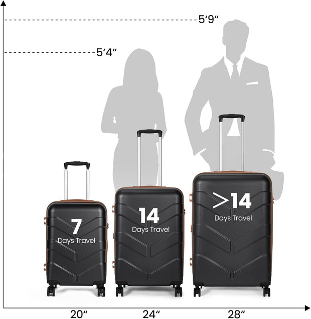 Luggage Sets 3 Piece with Spinner Wheel, Hardside Suitcase Set with TSA Lock, Expandable Lightweight Travel Luggage for Men and Women, Black