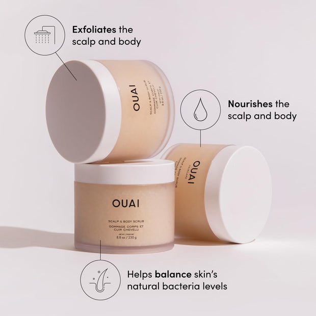 OUAI Travel Kit - Includes Travel Size Leave In Conditioner, Detox Shampoo, Fine to Medium Hair Mask, Scalp & Body Scrub (4 Count)