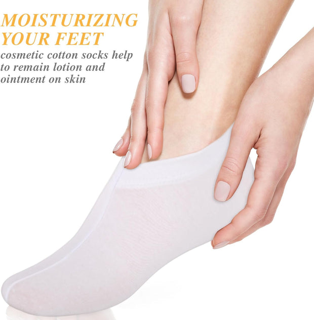 3 Pairs Moisturizing Socks for Dry Feet, Cracked Heel Repair - Overnight Lotion Cotton Socks, Gel Spa Moisture Enhancing for Women and Men, White