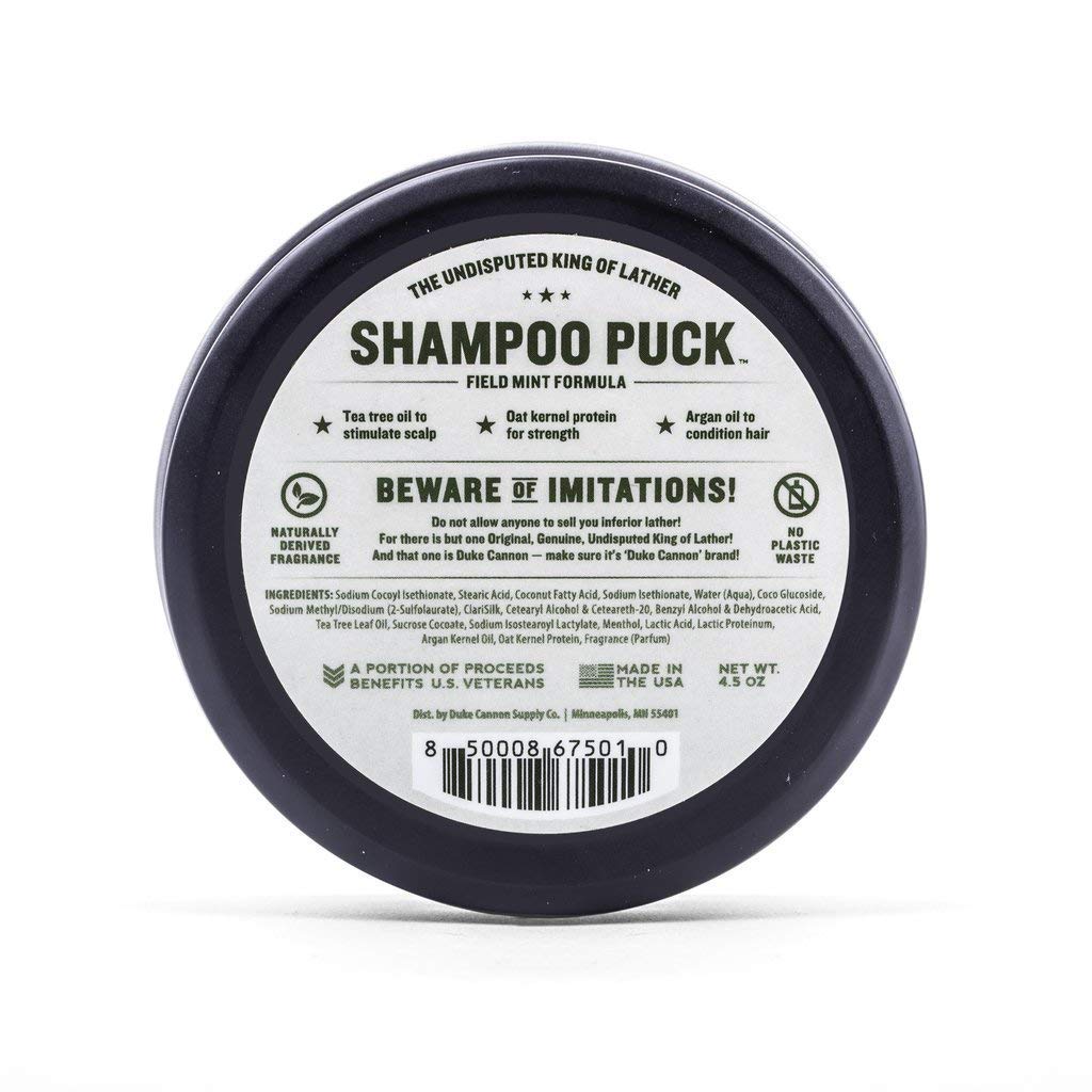 Duke Cannon Men's Shampoo Puck, Field Mint - Big Lather, Eucalyptus Peppermint Fragrance, Argan Oil & Oat Kernel Protein, 4.5 oz.