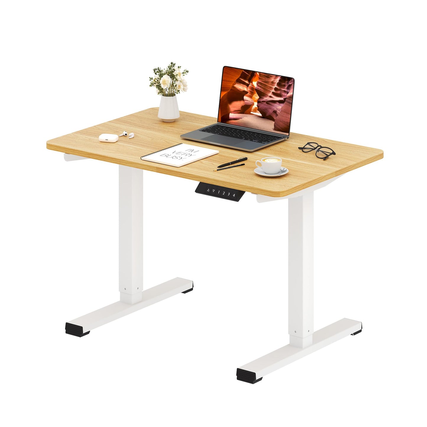 Adjustable Stand Up Desk with Memory Preset, Standing Desks 55 x 24 Inch Electric Home Office Desk Computer Workstation Splice Black Top + Black Frame