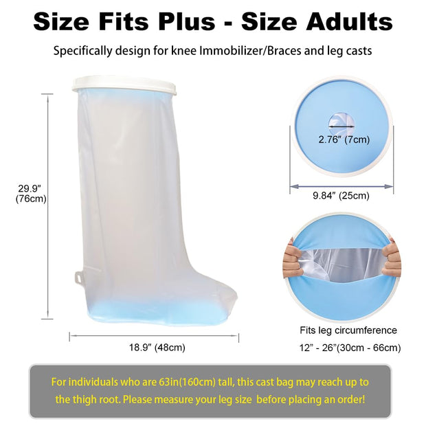 Non-Slip Waterproof Leg Cast Cover for Shower Adult, Cast Protector for Shower Leg Adult, Leg Cast Bag for Shower Foot Cover for Shower After Surgery Reusable(24.8 in. Long)