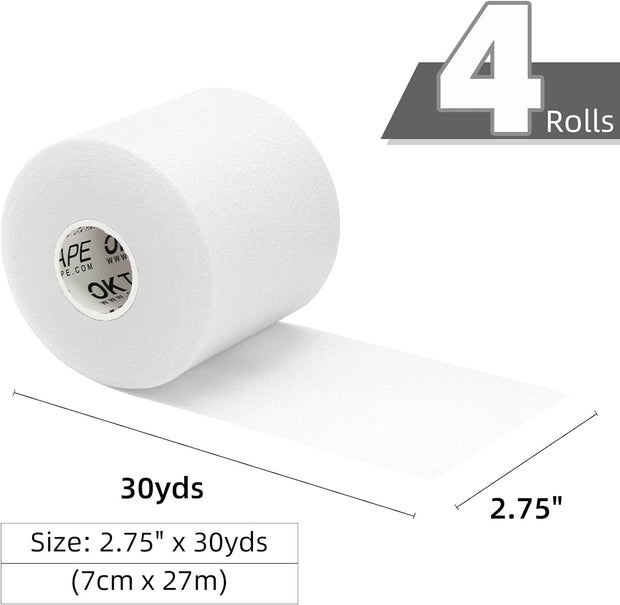 OK TAPE Pre Wrap Tape (4-Rolls) - Athletic Foam Underwrap for Sports, Protect for Ankles Wrists Hands and Knees, 2.75 Inches x 30 Yards - Black/Pink/Beige/White