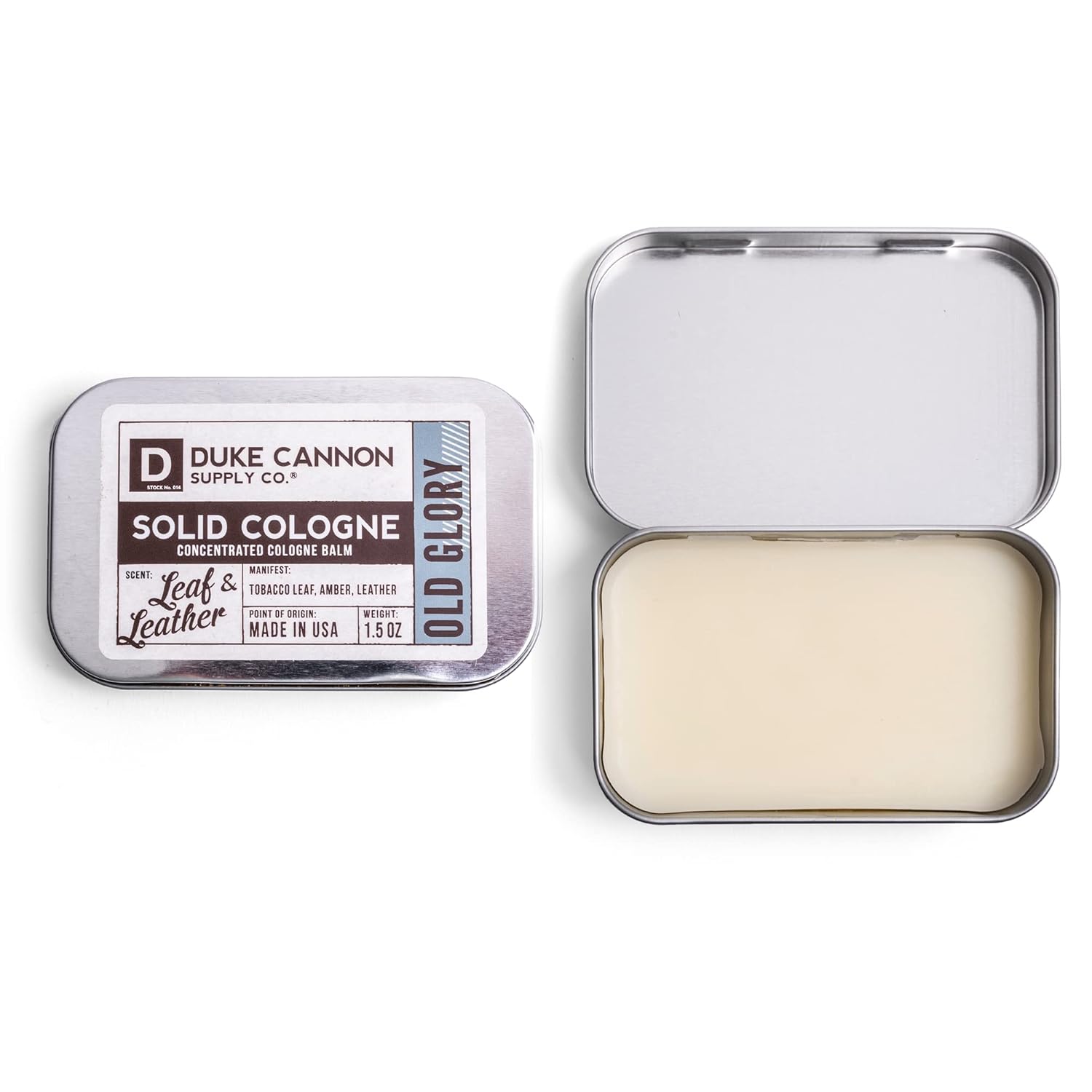 Duke Cannon Solid Cologne - Old Glory Premium Concentrated Cologne Balm, Fresh Tobacco, Amber, and Leather Scent, 1.5 oz. Travel Tin