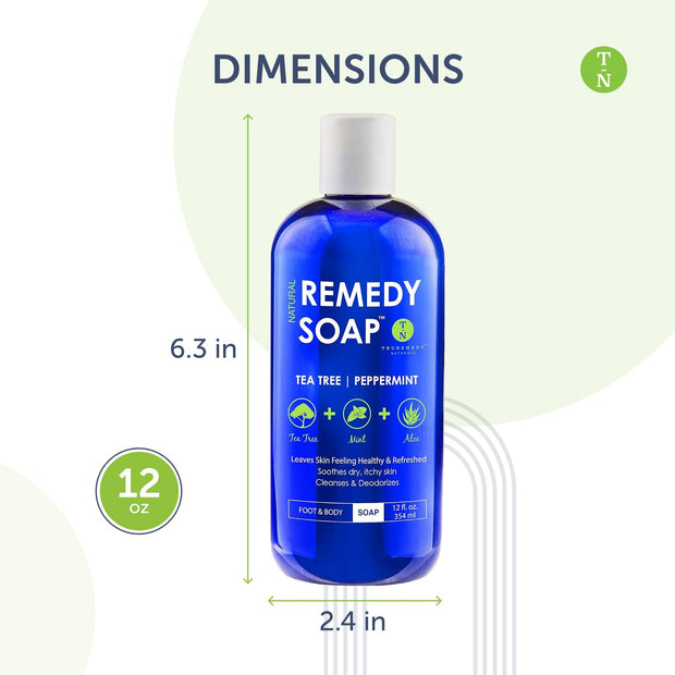 Truremedy Naturals Remedy Tea Tree Oil Body Wash - 12 oz Refreshing Cleanser for Skin and Scalp with Tea Tree, Peppermint, and Aloe - Invigorating Soap Body Wash