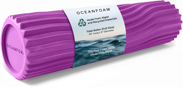 Oceanfoam Tidal Roller - Natural - Muscle Massage Foam Roller for Back Pain & Stretching - Firm and Ergonomic Wide Wave Textured - Yoga, Athletics, & Wellness - Full Size, 20" x 5"