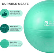 Yoga Ball, 18-30 Inch Extra Thick Exercise Ball for Workout Fitness Balance, Anti Burst Chair for Home and Office Desk, Includes Hand Pump & Workout Guide Access