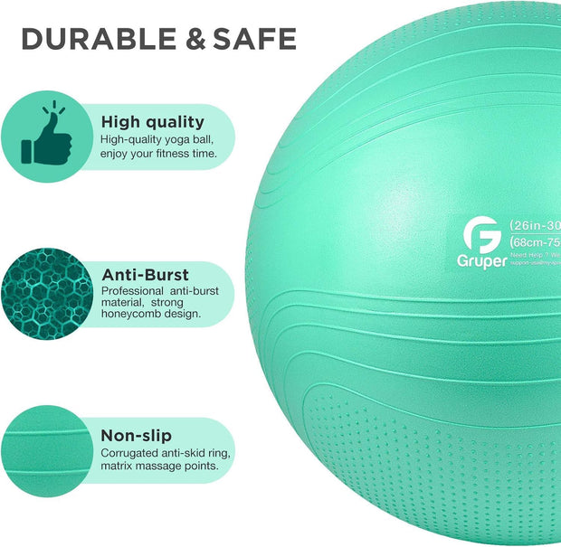 Yoga Ball, 18-30 Inch Extra Thick Exercise Ball for Workout Fitness Balance, Anti Burst Chair for Home and Office Desk, Includes Hand Pump & Workout Guide Access
