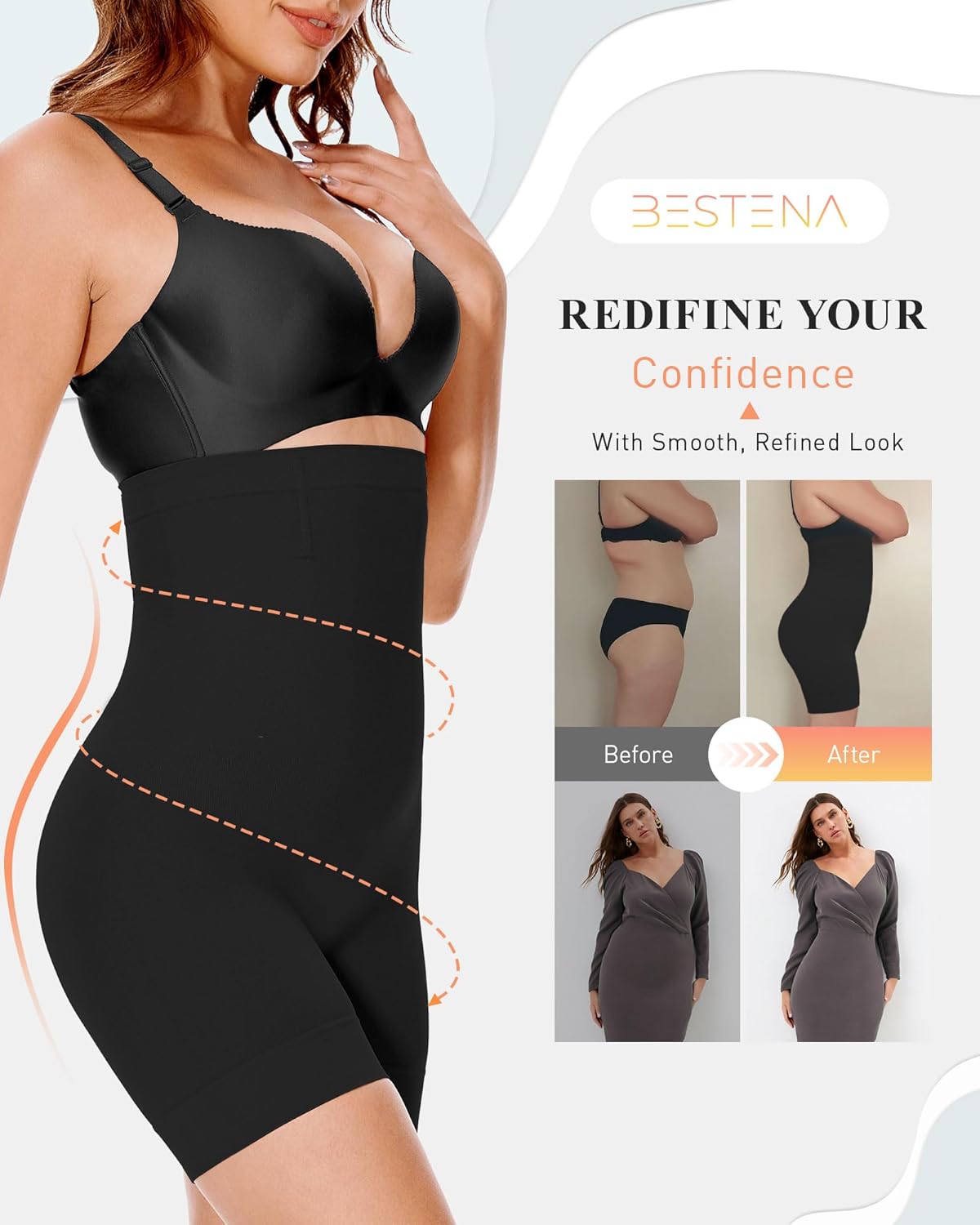 BESTENA Shapewear Shorts,High Waisted Shapewear for Women Tummy Control,Seamless Body Shaper Shorts Thigh Slimmer