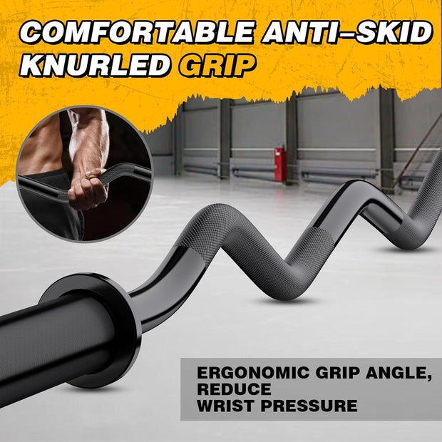 Olympic EZ Curl Barbell Bar, 47" Curl Bar for Weight Lifting, Home Gym Weight Bar- Strength Training,Squat,Hip Thrusts,Biceps, Chrome Curling for 2 Inch Plates -2 Spring Collars (Silver)