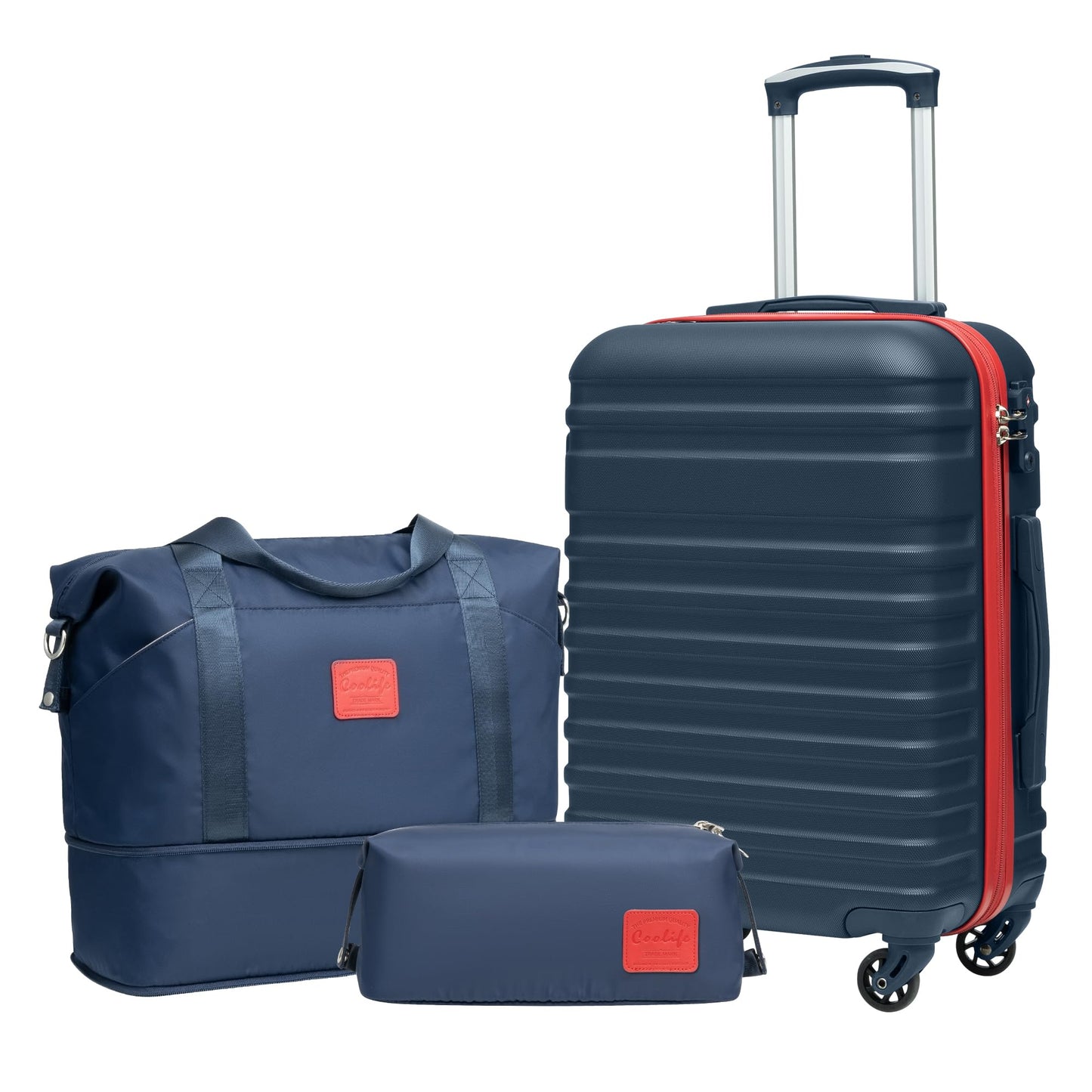 Coolife Suitcase Set 3 Piece Luggage Set Carry On Hardside Luggage with TSA Lock Spinner Wheels (Navy, 5 piece set)