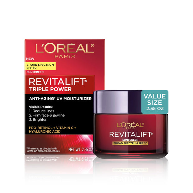 L'Oreal Paris Revitalift Triple Power Anti-Aging Face Moisturizer, Pro Retinol, Hyaluronic Acid & Vitamin C to Reduce Wrinkles, Firm & Brighten Skin, 1.7 Oz