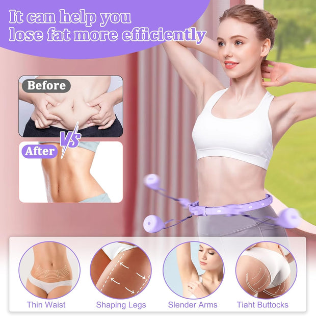 Smart Silent Weighted Hula Circle for Adults - Adjustable 30-50 Inch Exercise Hoop for Women's Weight Loss & Workout - Detachable Fitness Ring with Massage Balls, Belly Fat Burner Equipment