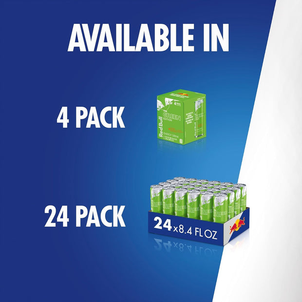 Red Bull Green Edition Energy Drink, Curuba Elderflower, with 80mg Caffeine plus Taurine & B Vitamins, 8.4 Fl Oz, 6 Packs of 4 Cans (Pack of 24)