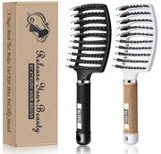 KTKUDY Detangling Brush Getting Knots Out without Pain - Boar Bristles HairBrush Make Hair Shiny & Healthier Vented Detangler Brush for Women Men Kids Wet and Dry Hair (Gold & Green)