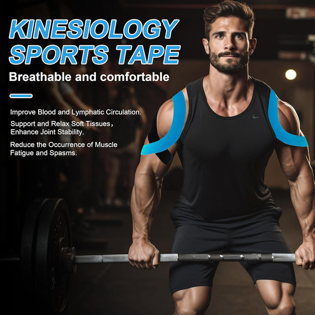 SUPERBE Precut Kinesiology Tape (3 Rolls Pack), Elastic Sports Tape for Pain Relief, Muscle Support, Recovery and Physio Therapy, Breathable, Waterproof (Black)