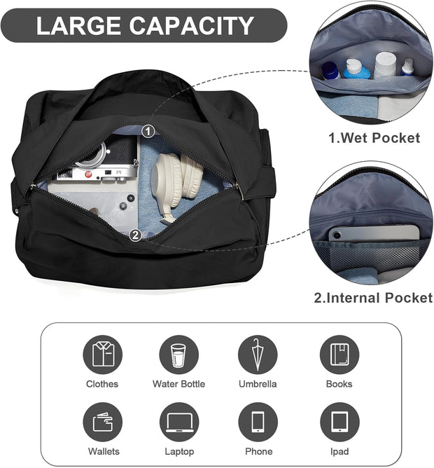 Small Gym Bag with Shoe Compartment, Workout Sport Duffle Bag for Women Travel, Waterproof Shoulder Overnight Bags Lightweight Carry on Tote Bags for Swim, Yoga, Dance