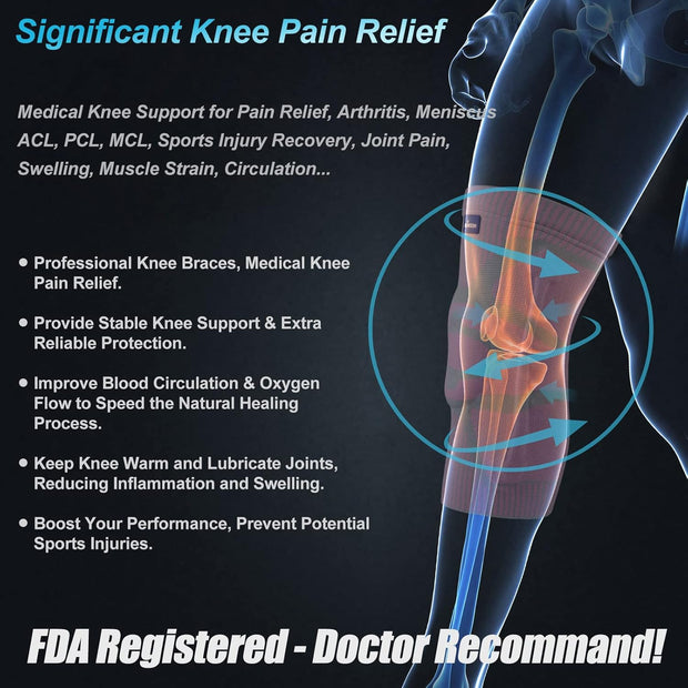 NEENCA Knee Brace for Knee Pain Relief, Medical Knee Support with Patella Pad & Side Stabilizers, Compression Knee Sleeve for Meniscus Tear, ACL, Arthritis, Joint Pain, Runner, Sport- FSA/HSA APPROVED