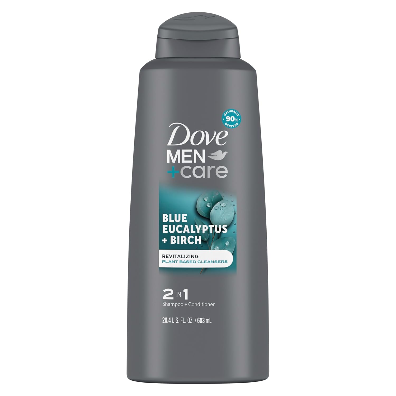 DOVE MEN + CARE Men 2 in 1 Shampoo and Conditioner Eucalyptus + Birch for Healthy-Looking Hair Naturally Derived Plant Based Cleansers 20.4 oz
