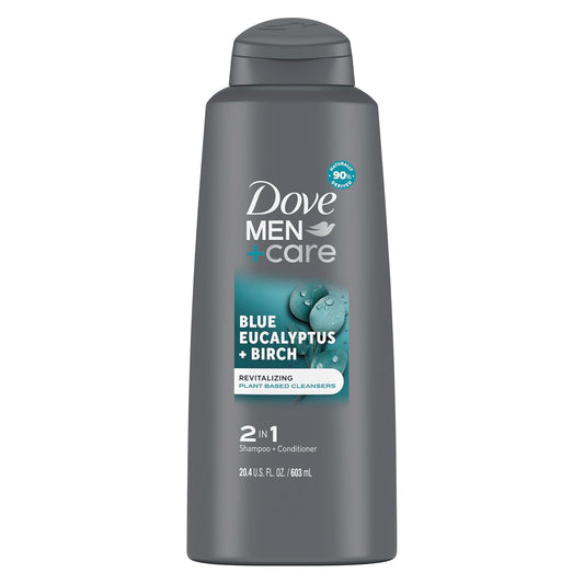 DOVE MEN + CARE Men 2 in 1 Shampoo and Conditioner Eucalyptus + Birch for Healthy-Looking Hair Naturally Derived Plant Based Cleansers 20.4 oz