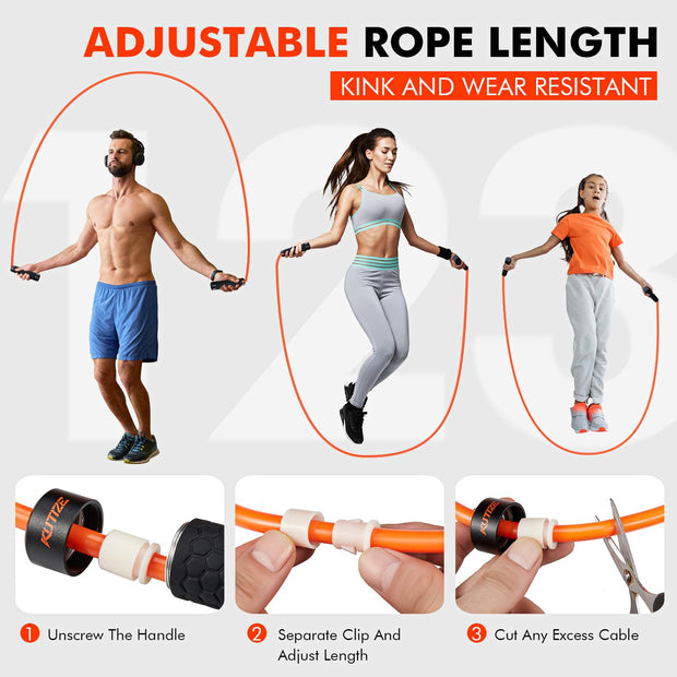 KUTIZE Jump Rope, Weighted Jump Rope for Men Women, Adjustable 1lb Heavy Skipping Ropes, Suitable for Boxing, Cardio, Home Fitness, Training Muscle, Home Gym Workout Equipment for Full Body Exercise