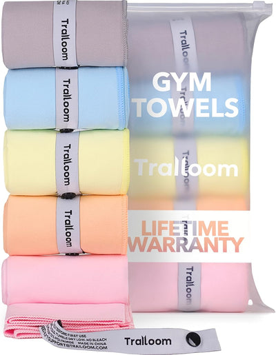Microfiber Workout Towels - Quick Dry, Highly Absorbing, Odor-Free, for Women & Men - Gym Sweat Sports Towel for Hot Yoga, Tennis, Running, Exercise, Working Out, Camping, Set of 5 Pastel