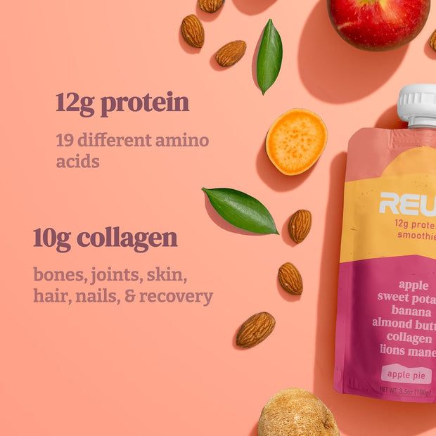 Reup Collagen Protein Smoothie - 12g Protein, 10g Collagen, Dairy Free, Ready to Drink - High Protein Snacks for Adults, Dairy Free Protein Shakes, Protein Pouches Adult, Smoothie Pouches - 8 Count