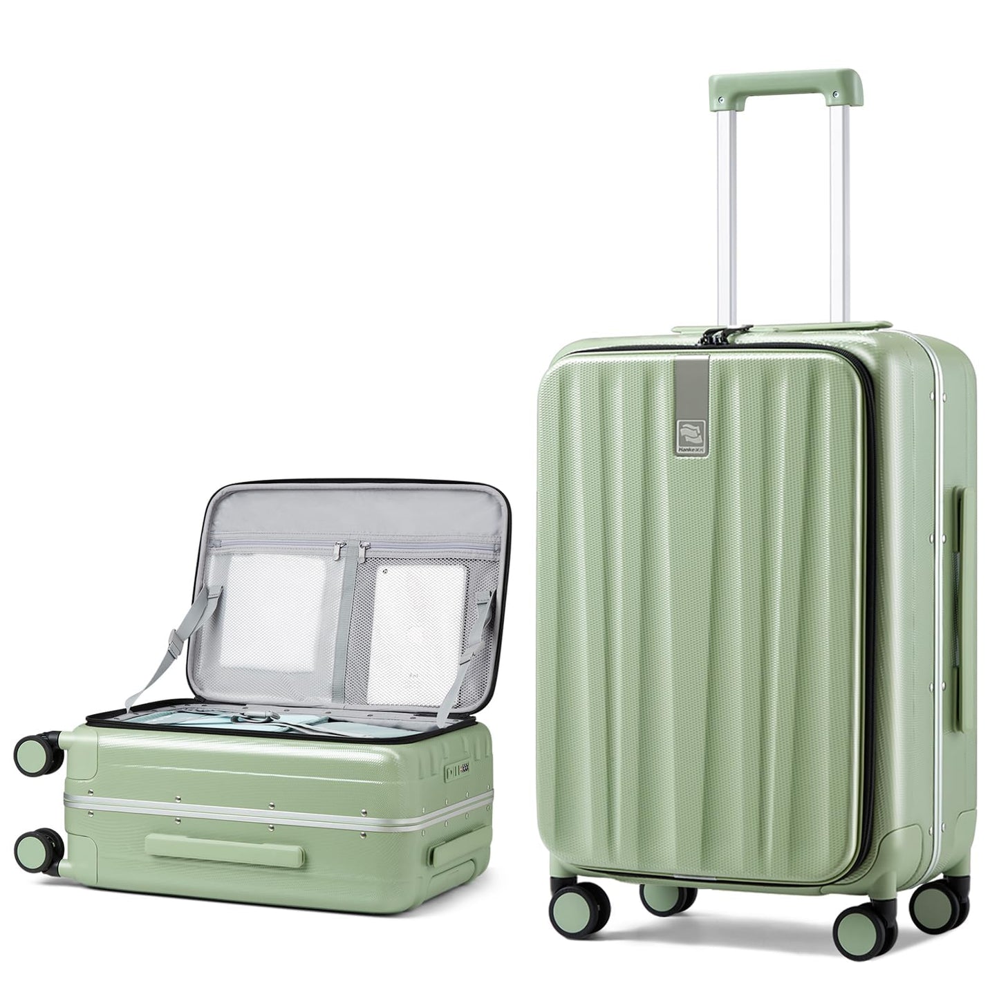 Hanke 20 Inch Carry On Luggage with Wheels PC Hard Shell Suitcase Top Opening Aluminum Frame Travel Luggage Suitcases for Woman Men Gifts.(Ivory White)