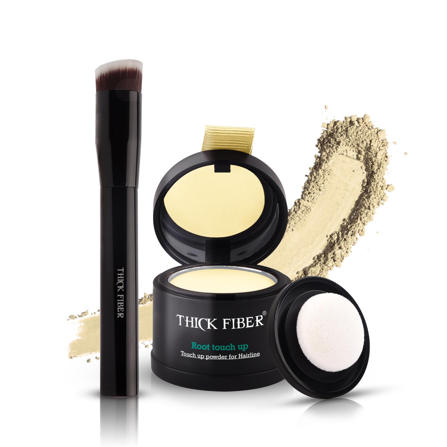 THICK FIBER Root Touch Up Powder - Water & Sweat Resistant Hair Loss Concealer Set for Thinning Hair Women, Includes Brush (Black)