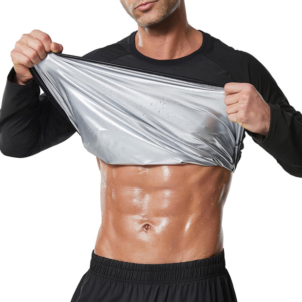 Sauna Suit for Men Long Sleeve Heat Trapping Sweat Suit Weight Loss Body Shaper Hot Workout Gym Compression Shirts