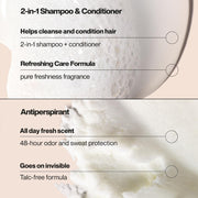 Suave+ Men’s 2-in-1 Shampoo and Conditioner, Ocean Charge + Antiperspirant Deodorant for Men, Ocean Charge, 48H Sweat & Odor Protection (2 Piece Set)