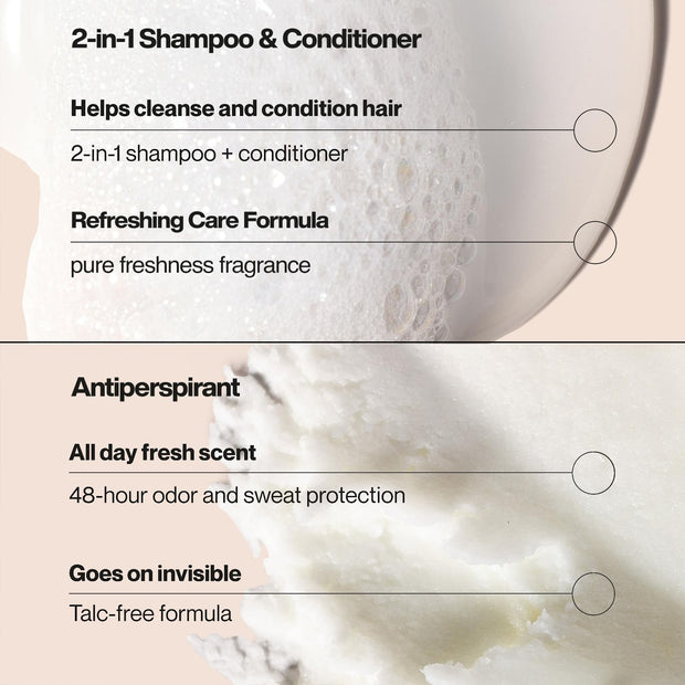 Suave+ Men’s 2-in-1 Shampoo and Conditioner, Ocean Charge + Antiperspirant Deodorant for Men, Ocean Charge, 48H Sweat & Odor Protection (2 Piece Set)