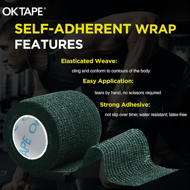 OK TAPE 12 Rolls Self Adhesive Bandage Wrap, Elastic Athletic Tape, Self Stick Bandage Tape, Vet Wrap, Medical Wrap for Wrist, Feet, 2" x 5 Yards - White