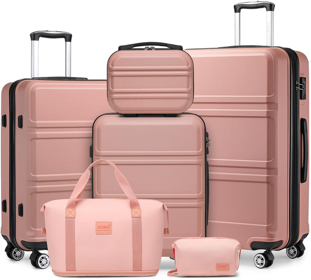 Kono 3 Piece Luggage Sets Expandable(only 28") Lightweight with Spinner Wheels TSA Lock Hardside Travel Rolling Suitcases 20in 24in 28in Carry on Pink
