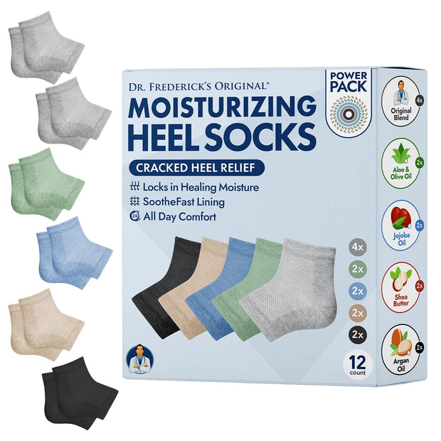 Dr. Frederick's Original Moisturizing Heel Socks for Cracked Heel Treatment - 2 Pairs - Stop Cracked Heels in Their Tracks