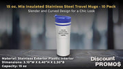 Personalized 15 oz. Mia Insulated Stainless Steel Travel Mugs - 10 pack Custom Text, Logo - Blue