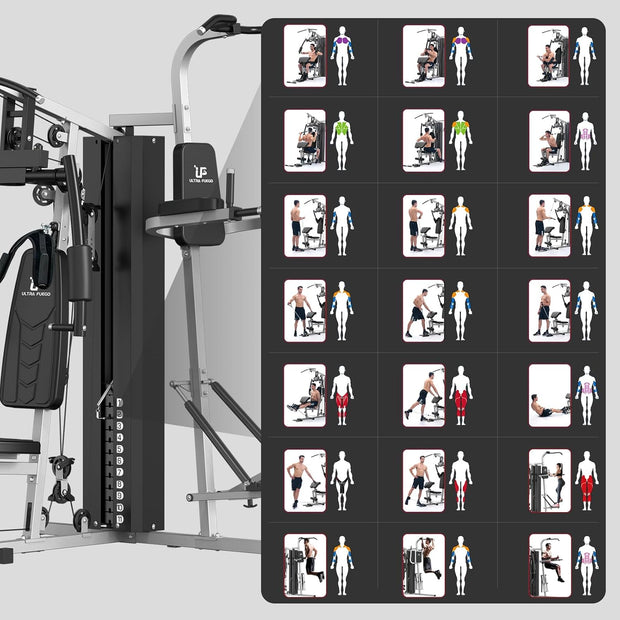 Multifunctional Home Gym Equipment Workout Station with Pulley System, Arm, and Leg Developer for Full Body Training