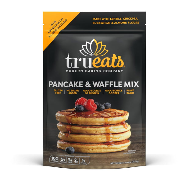TruEats Pancake & Waffle Mix: Diabetic Friendly, Protein & Fiber Rich, Low Glycemic & Gluten Free, No Sugar Added, Vegan Friendly, Dairy Free, Plant Based, Sweetened with Monk Fruit Sweetener