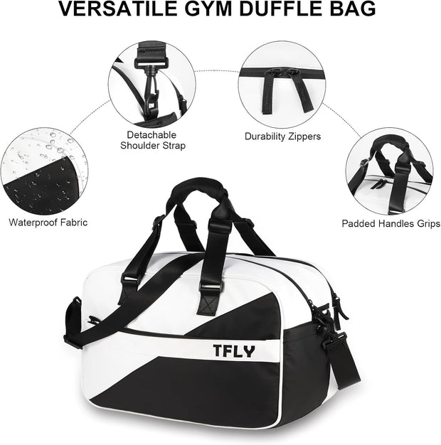 TFLY Gym Bag for Men and Women, Water-Resistant Duffel Bag with Dry-Wet Separation & Shoe Compartment, Workout Bag for Travel, Sports