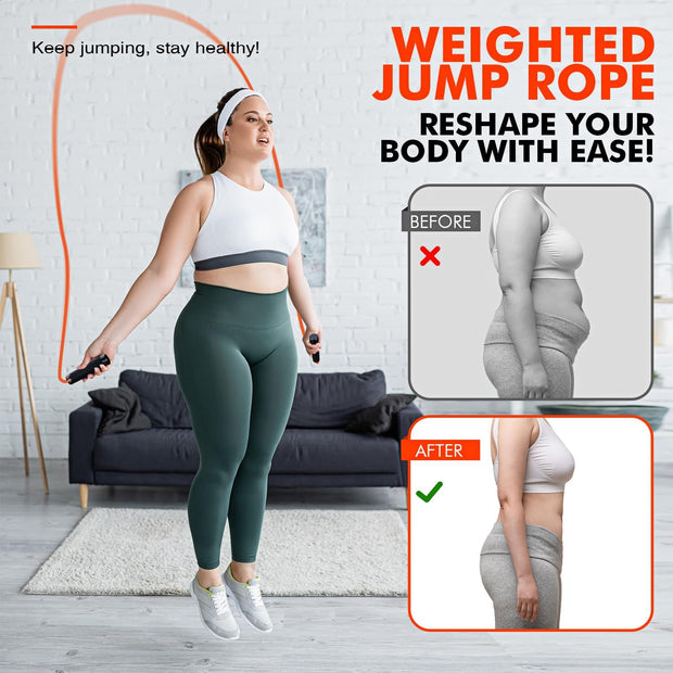 Jump Rope, Weighted Jump Rope for Men Women, Adjustable 1lb Heavy Skipping Ropes, Suitable for Boxing, Cardio, Home Fitness, Training Muscle, Home Gym Workout Equipment for Full Body Exercise