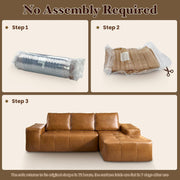 114" Boneless Couches for Living Room, Brown Faux Leather Cloud Sectional Couches with Chaise, Deep Seat L Shaped Modular Sofa, No Assembly Required Sofas in a Box (Right,Faux Leather,Brown)