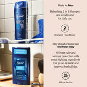 Suave+ Men’s 2-in-1 Shampoo and Conditioner, Ocean Charge + Antiperspirant Deodorant for Men, Ocean Charge, 48H Sweat & Odor Protection (2 Piece Set)