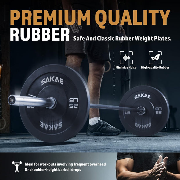 SAKAE Olympic Rubber Bumper Plates, 2-Inch Weight Plate Set with Steel Hub, Ideal for Weightlifting, CrossFit, Strength Training & Home Gym Workout, Available in Single, Pair & Sets, Multiple Sizes