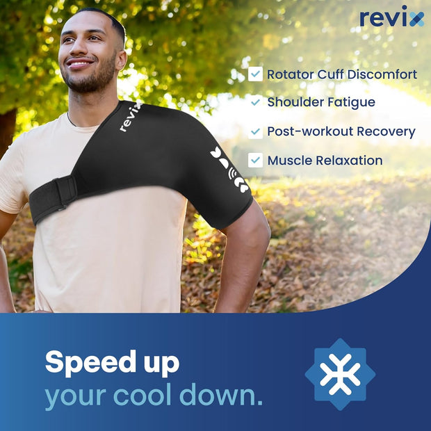 REVIX Shoulder Ice Pack Wrap for Rotator Cuff and Arm, Reusable Gel Cold Wrap with Compression for Targeted Area, Soothing Discomfort & Fatigue, Easy to Put On & Take Off, Flexible Fit for Men & Women