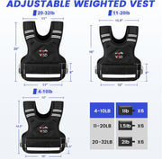 VBSD Adjustable Weighted Vest for Women Men 4-10lb/11-20lb/20-32lb Vest with 6 Ironsand Weights Body Weight Vest with Reflective Strip for Running Walking Strength Training Workouts