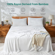 100% Rayon Derived from Bamboo Sheet Sets King Size, Organically Growth, Silky Soft & Cooling, 4 Piece (1 Fitted Sheet, 1 Flat Sheet and 2 Pillowcases) White Bedding Set with 15" Deep Pocket