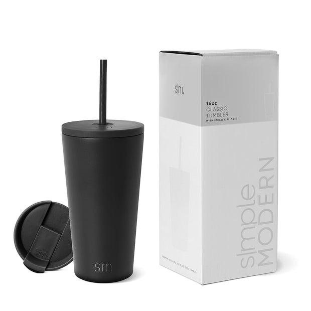 Simple Modern Insulated Tumbler with Lid and Straw | Iced Coffee Cup Reusable Stainless Steel Water Bottle Travel Mug | Gifts for Women Men Her Him | Classic Collection | 24oz | Midnight Black
