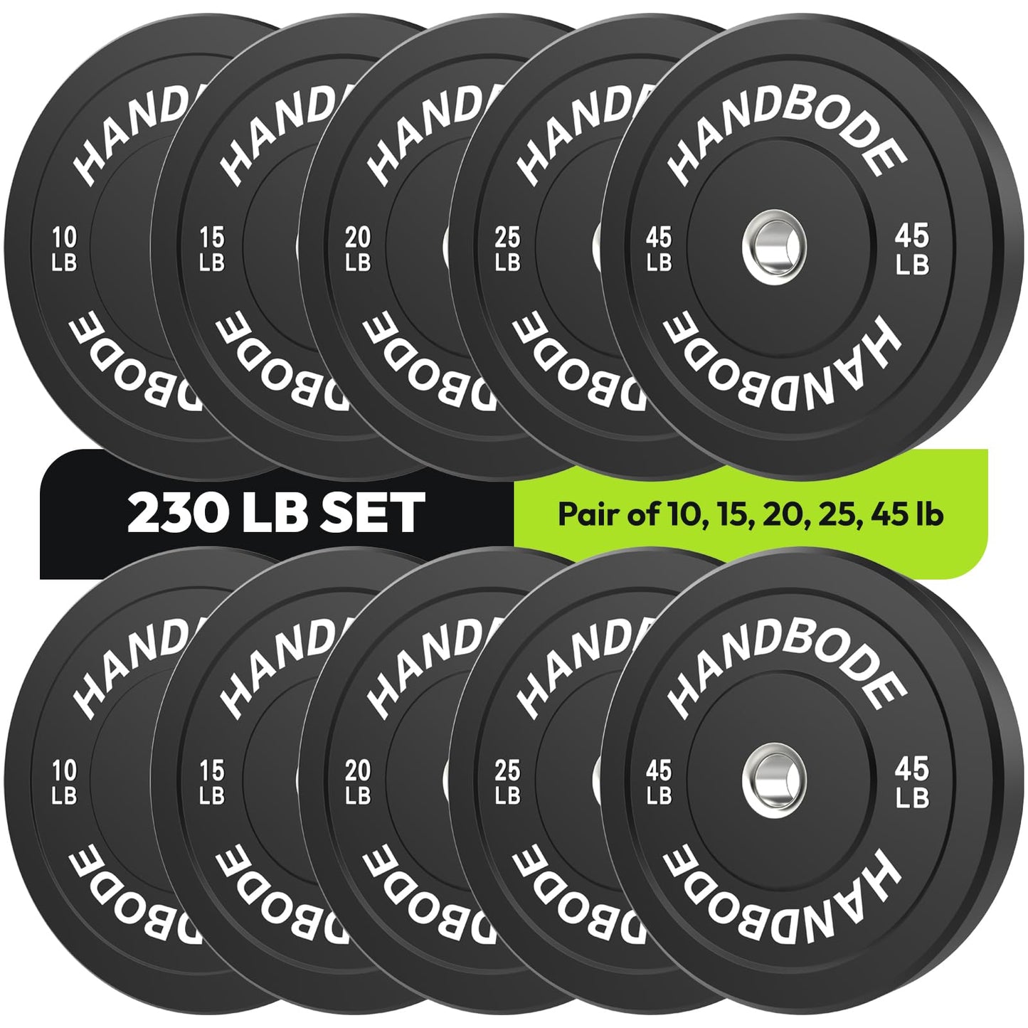 Bumper Plates 2 - Inch Olympic Weight Plate Set for Barbell, 10-55 lb Rubber Weights Sets for Home Gym, Strength Training Plate, Weight Lifting, Black